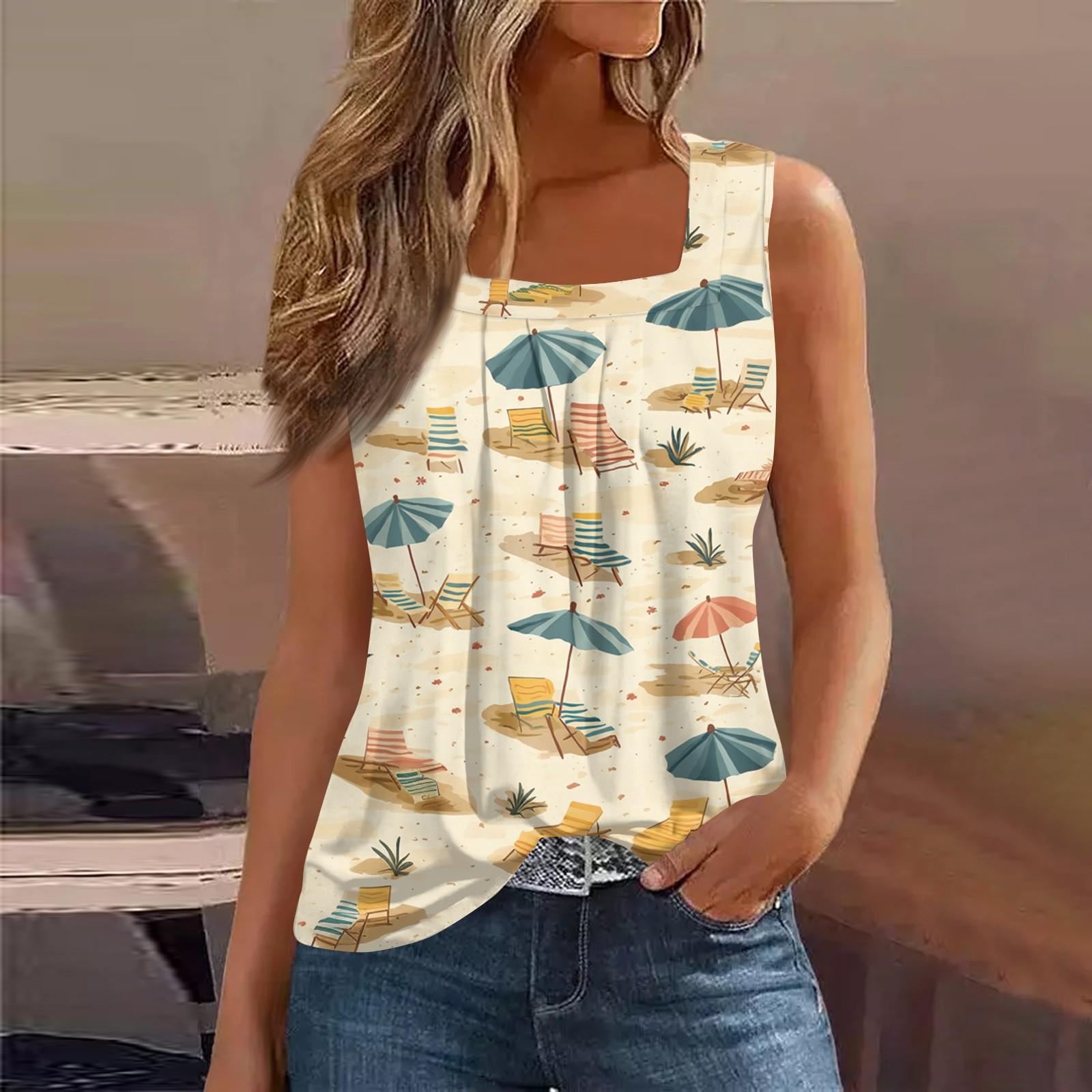 

Безрукавка з квадратним коміром. Жіноча безрукавка з принтом. Повсякденна сорочка без рукавів вільного крою L бежевий