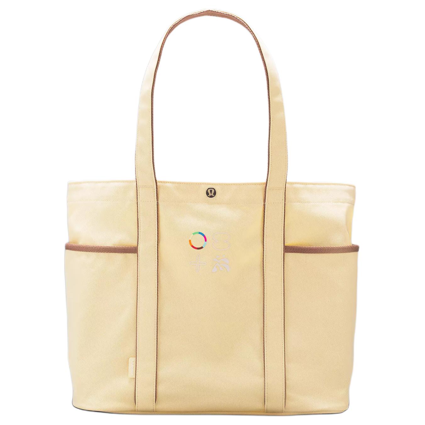 

Lululemon 20L Daily Multi-Pocket Casual Fashion Cotton Canvas Shoulder Tote Bag Unisex bags Vortex-Yellow Spanish-Oak LU9BT0S-066465 Swirl Yellow with Spain Oak