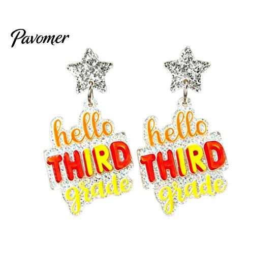 Colorful Alphabet Drop Earrings 1 Pair Acrylic Letter Dangle for Women, Glitter Funny First Trendy Day of School Earring, Teacher Appreciation