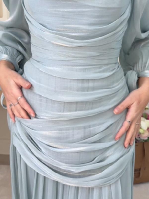 Spring/Summer 2026 Women's Elegant Pleated Lantern Sleeve Dress