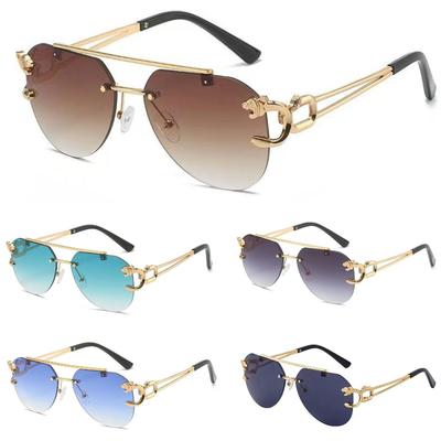 Vintage Rimless Leopard Head Sunglasses For Women Men Metal Steampunk Sun Glasses Frameless Fashion Shades Uv400 Eyewear
