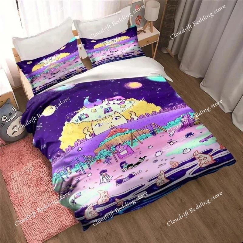 Anime Omori Printed Bedding Set All Seasons Double Duvet Cover Set Twin King Size Bedclothes Home Textile