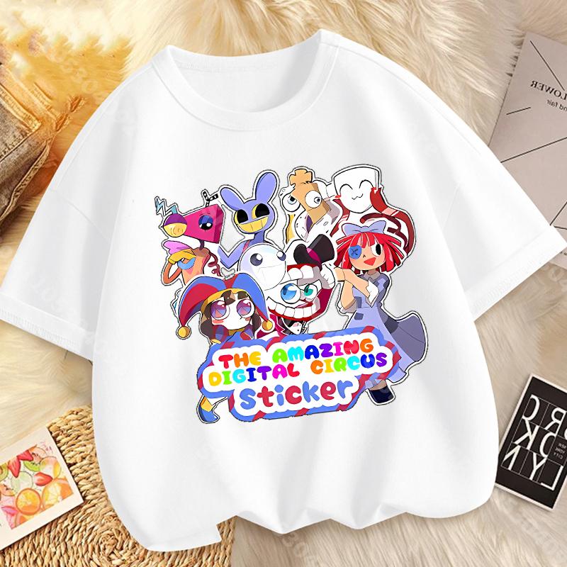 Children Short Sleeve T Shirts The Amazing Digital Circus Anime Cartoon Print Cotton Top Boys Girls Summer Casual Crew Neck Tees