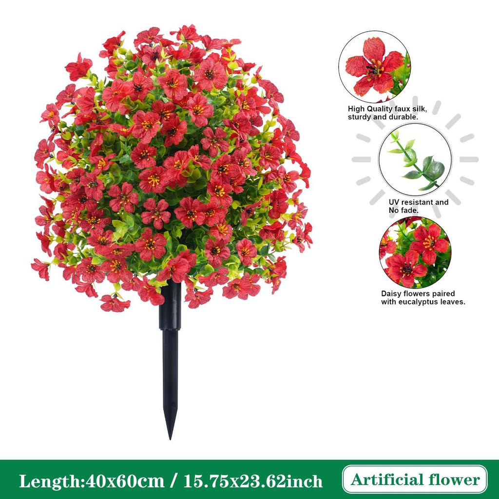 Violet Eucalyptus Garden Stake: Realistic Faux Flower Decoration with Ground Peg