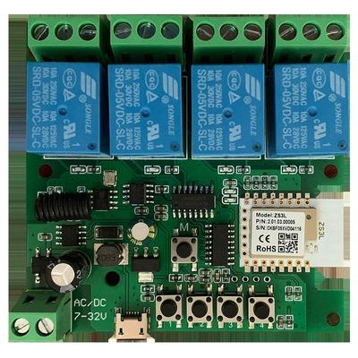 Tuya Zigbee 4-Kanal Smart-Steuermodul mit drahtloser Doppelsteuerung und Multi-Control-Fernbedienung.