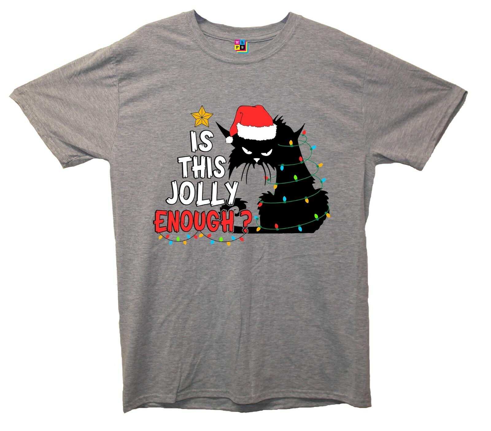 Is This Jolly Enough Funny Cat Christmas Printed T-Shirt S разноцветный
