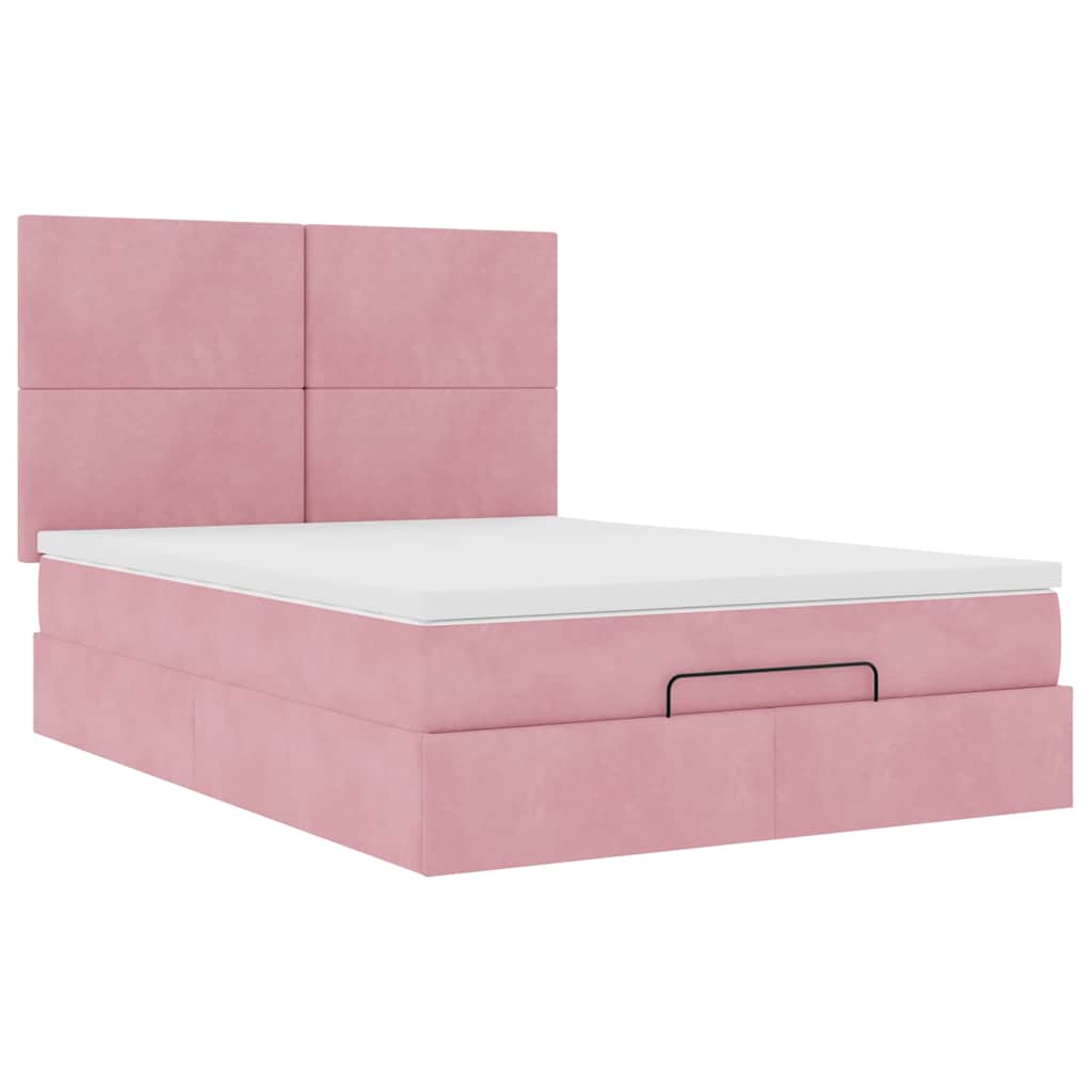 Ottoman Bed with Mattress & LEDs Pink 140x200 Cm Velvet