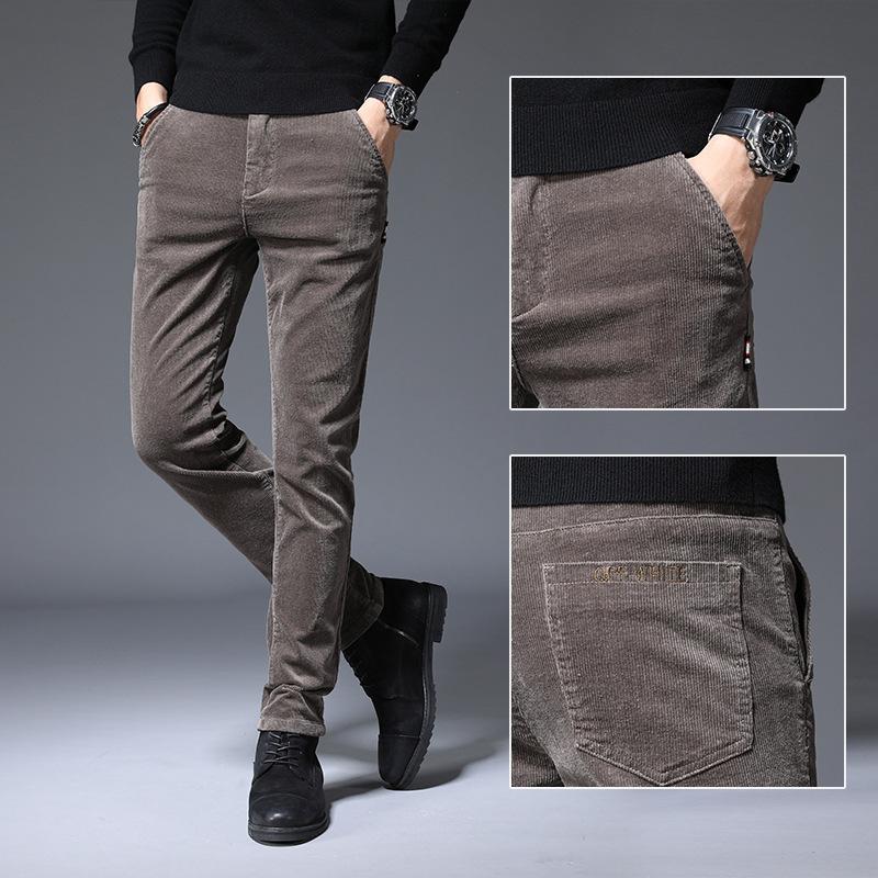 2024 Autumn And Winter Plus Velvet Men'S Casual Pants Slim Fit Straight Tube Light Core Velvet Pants Versatile Striped Velvet Pants