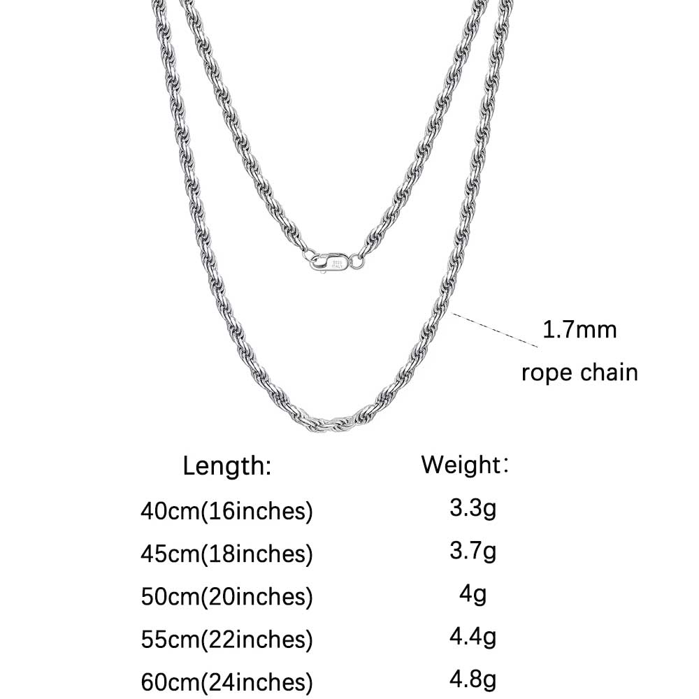 ORSA JEWELS 18K Gold over Authentic 925 Sterling Silver 1.7mm Diamond-Cut Rope Chain Necklace for Man Woman Twist Chain SC29