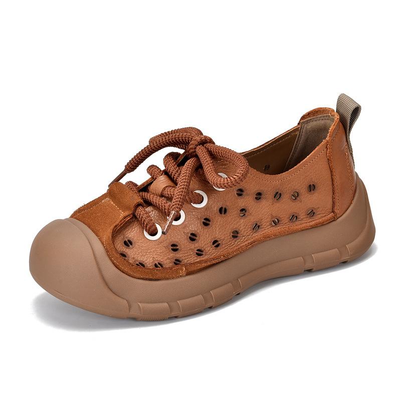 

Johnature/повседневная женская обувь из натуральной кожи с круглым носком и полыми дышащими сандалиями на плоском каблуке и шнуровке 38 коричневый