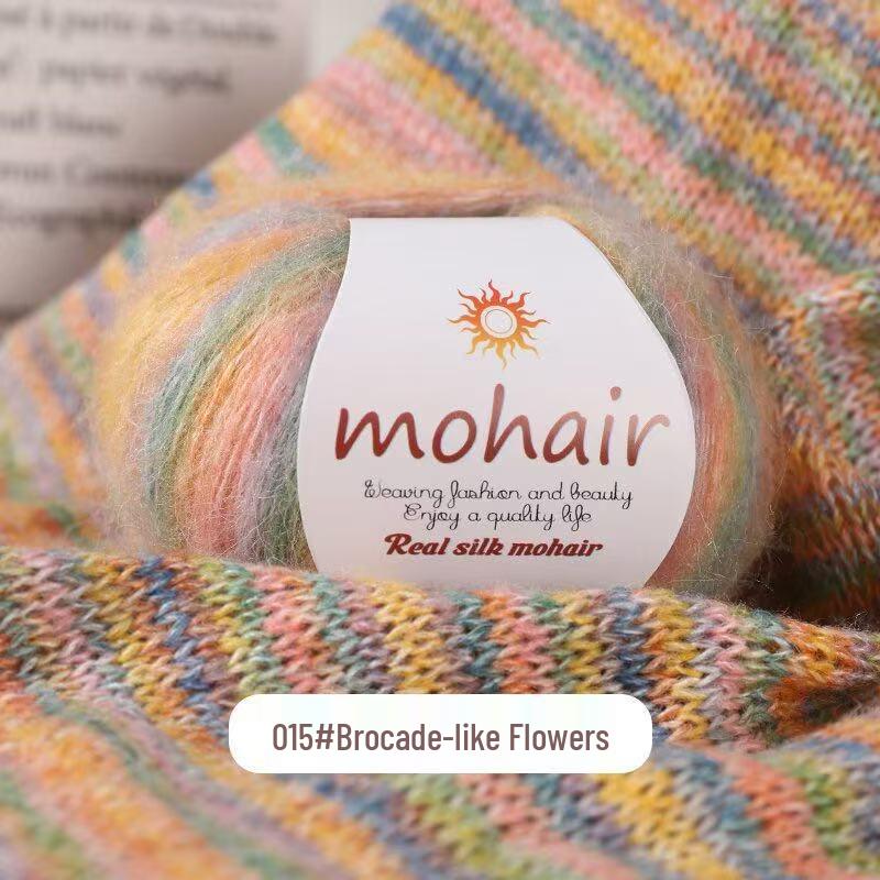 Gradient Silk Cloud-Pattern Mohair Rainbow Yarn Sweater Scarf Hat Shawl DIY Kit.