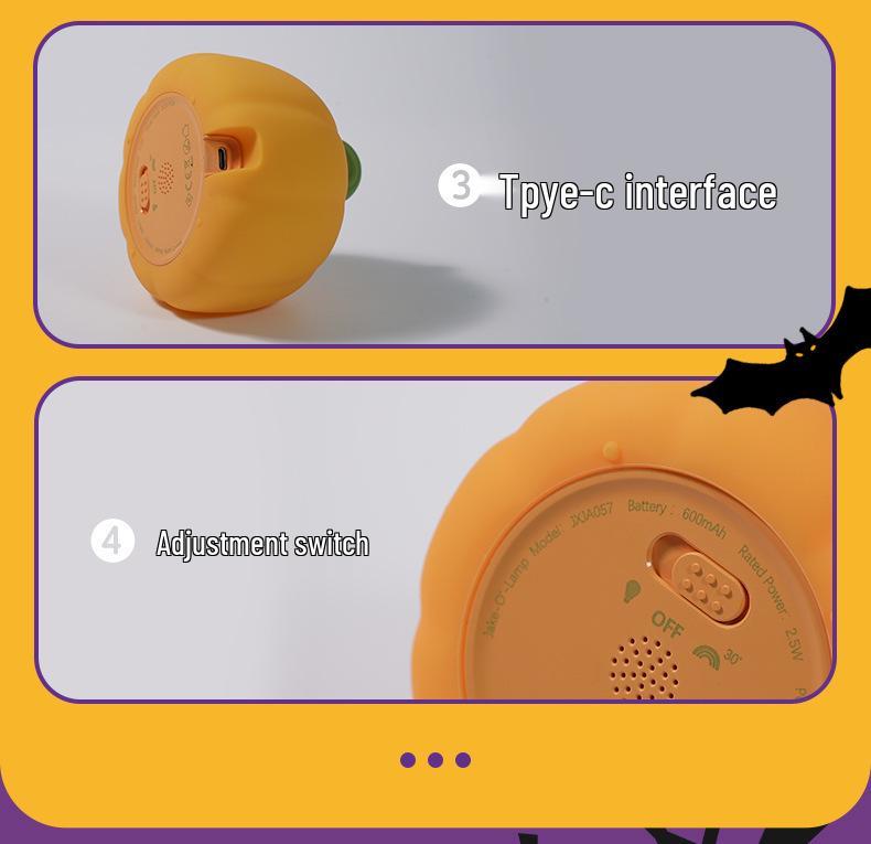 Rechargeable Halloween Pumpkin Silicone Night Light - Decorative Bedside Atmosphere Lamp