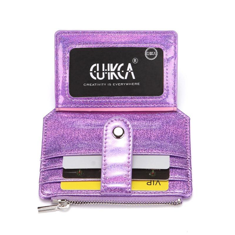 Creative Lady's Purse Laser PU Leather Embroidery Bank Card Bag Card Cover Buckle Zip Change Purse.