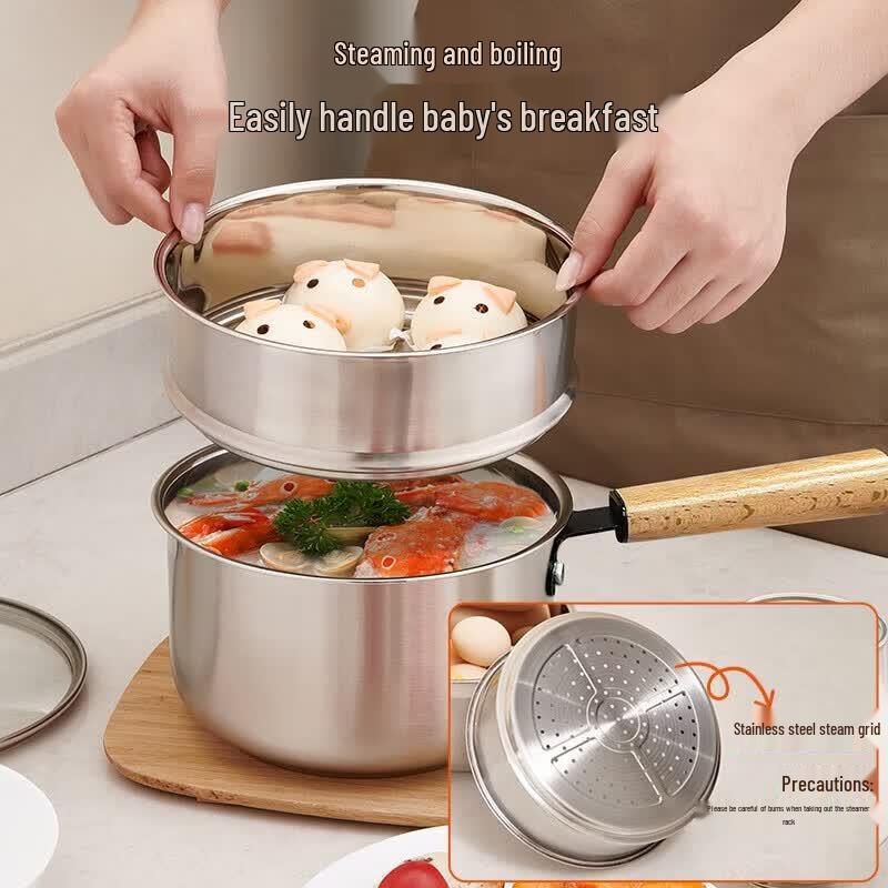 Ningzhao Stainless Steel Wooden Handle Saucepan with Steamer