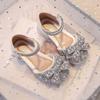 Scarpe col tacco alto da bambina argentate con strass, stile principessa - Scarpe eleganti chiuse in punta con fiocco e suola morbida