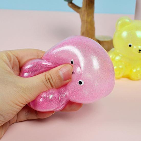 Glitter Bear Squeeze Toy Stress Relief Foam Bead Filled Bear Sensory Toy Anxiety