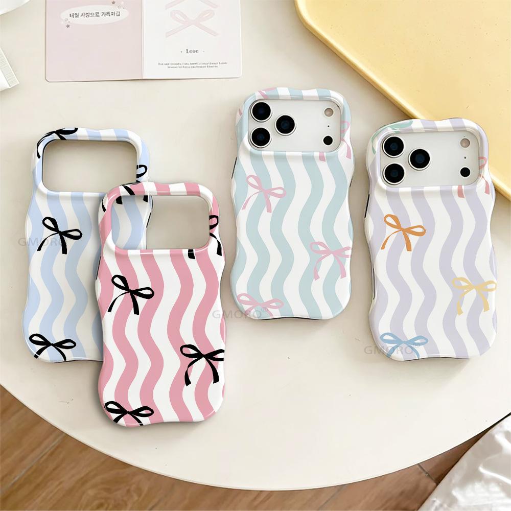 Small fresh bow wave protective case iPhone15/16ProMax film 2-in-1 anti-drop mobile phone case