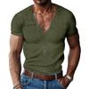 Men's Fashion V-Neck Knitted Shirt Solid Color Short Sleeved Textured T-shirt Pullover