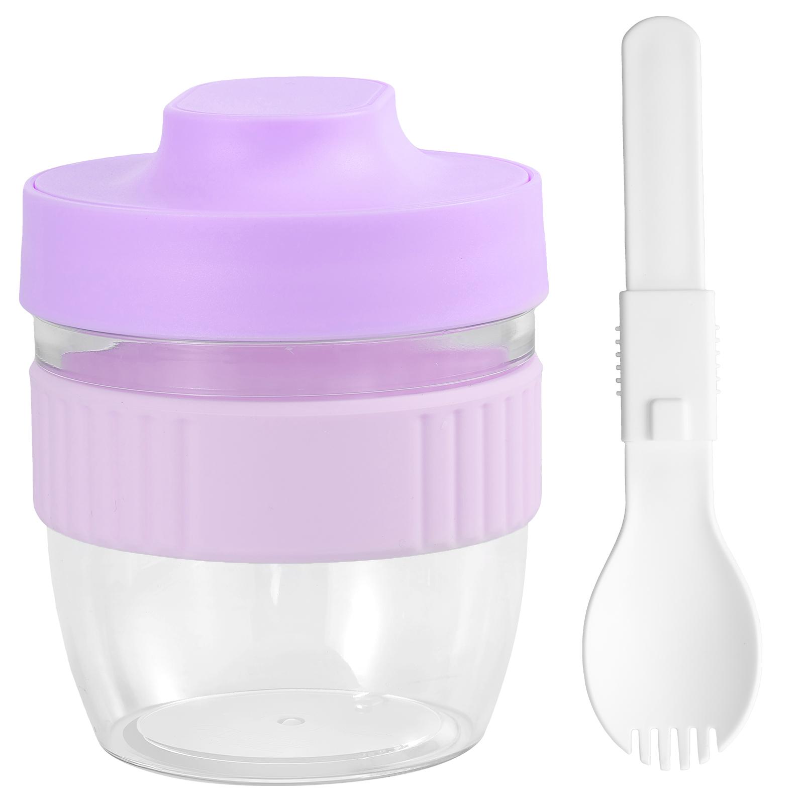 

Double Layer Overnight Oats Container with Lid and Spoon Milk Fruit Salad Food Storage Jars Leakproof Meal Prep Breakfast Cup фиолетовый