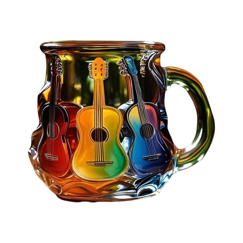 3D Coffee Mug Colorful Guitar Art Cup Novelty Painted Guitar Coffee Cup  Office