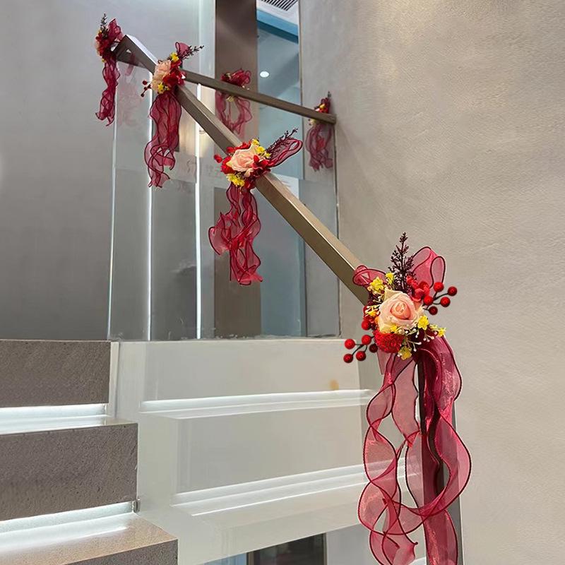 Wedding Stair Railing Flower Bow Decoration Set