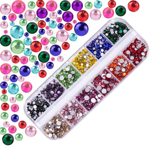 1 Set Round Nail Art Rhinestone Kit 12 Grids Assorted Size Decoration Fake Gems