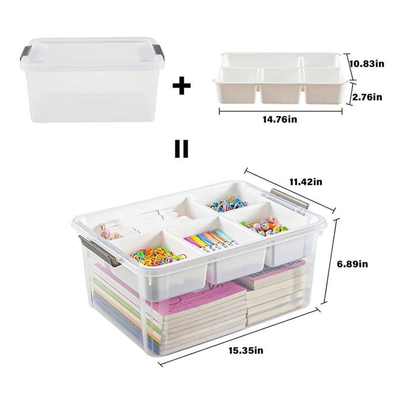 Fresh Art Supply Craft Organizer 17 QT Plastic Storage Box With Removable Tray And Stackable Storage Container