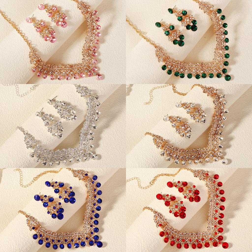 European and American Cross-border Fringed Earrings Necklace Set, High-end Retro Alloy Jewelry, Bridal Wedding Jewelry Two-piece Set