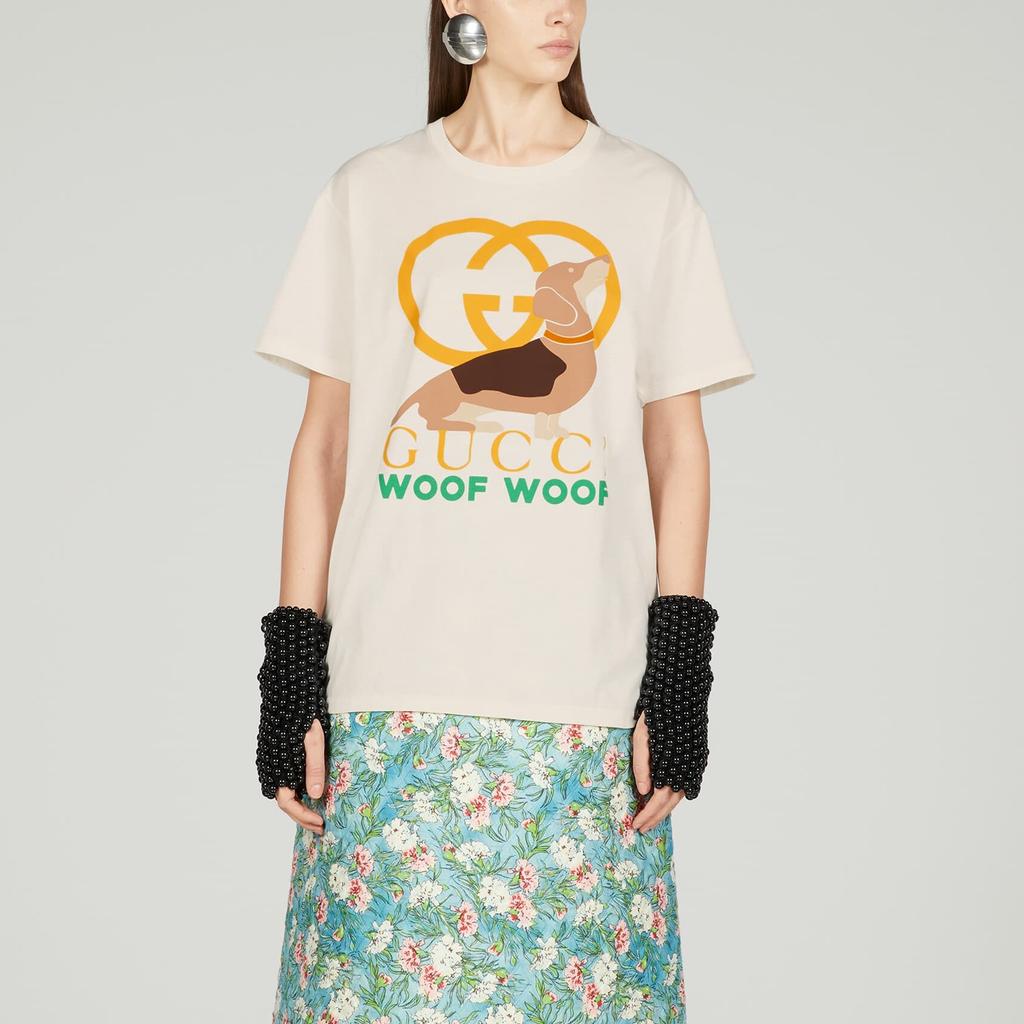 Gucci SS23 Drop Shoulder Sleeve T Shirt Women's Beige 717422-XJFM7-9095