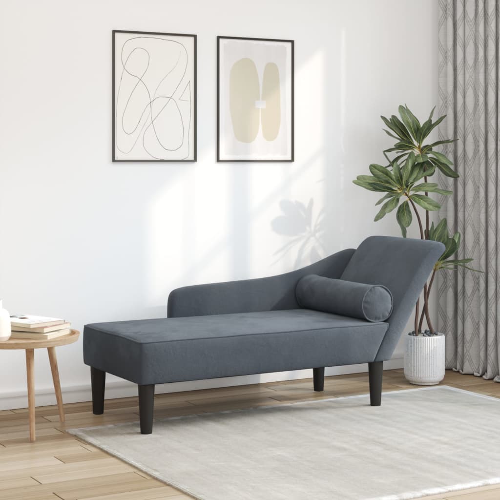 Velvet Chaise Longue with Cushion Dark Gray