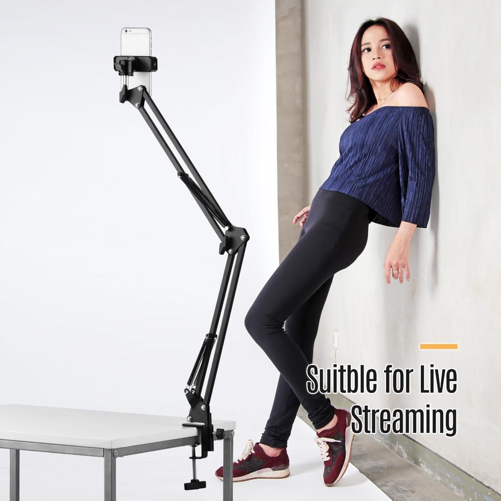 Adjustable Metal Stand Suspension Scissor Arm Bracket + Phone Holder + Ballhead Adapter for YouTube Live Video