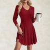 Women's Fashion Casual Solid Color V-neck Long-sleeve A-line Dress
