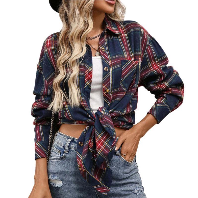 Camicia a quadri lunga da donna rétro - Elegante e versatile per la primavera e l'autunno 2025