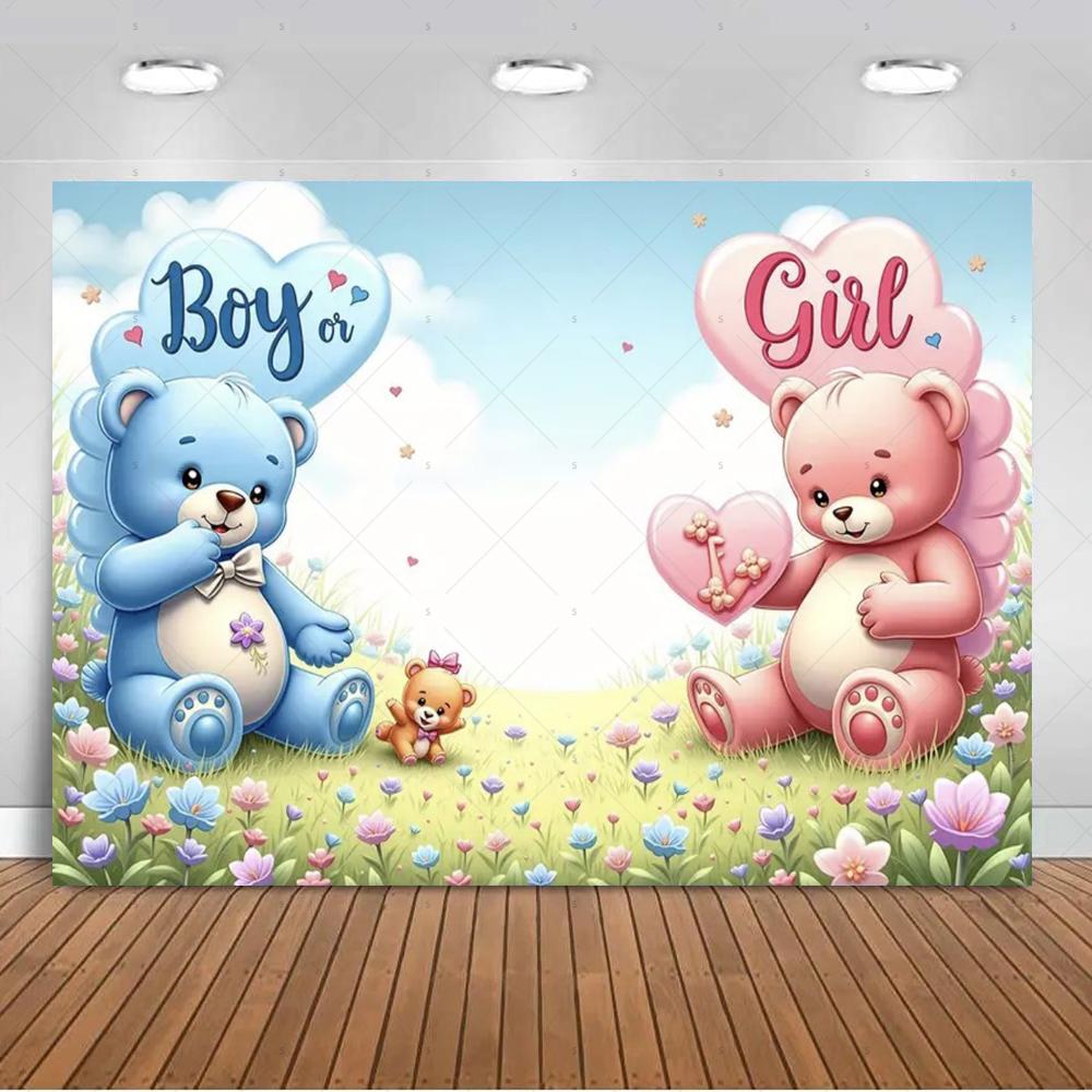 Lo sfondo a tema Reveal genere decorazioni festa bambino forniture rosa blu orso banner regalo doccia neonato fotografia4860
