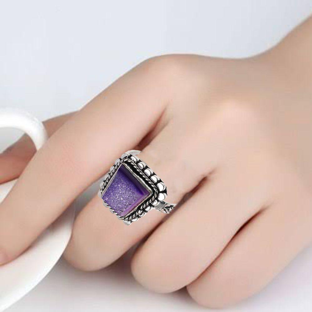 Purple Window Drusy Gemstone Handmade Silver Jewelry "8"
