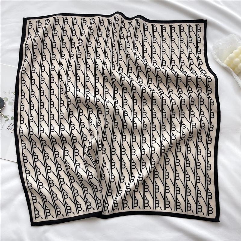 Spring and Summer New Letter Small Square Scarf Silk Scarf Herringbone Pattern Imitation Velvet Light and Soft Shawl Scarf Headscarf Scarf Female