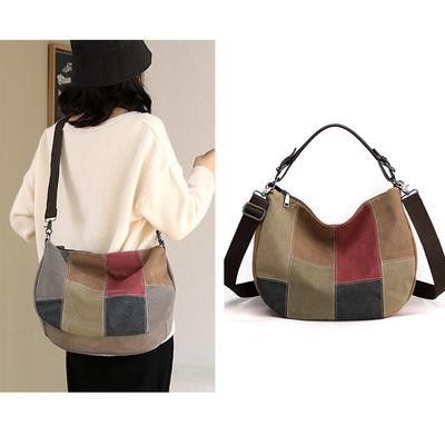 Canvas Fabric Commuting Patchwork Shoulder Bag High Capacity Women Crossbody Messenger Bag Leisure Versatile Shoulder Hobos Bags