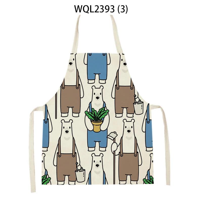Home Kitchen Cooking Aprons Lovely Animal Bears Printed Sleeveless Linen Colorful Aprons for Men Women Baking Accessories