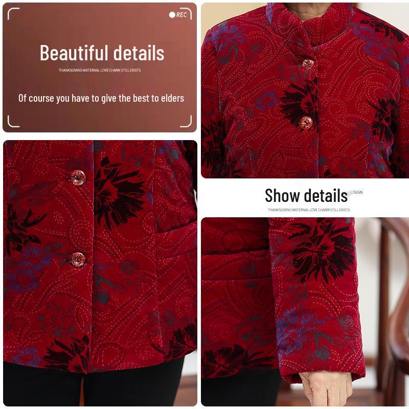 Hengyuanxiang Winter Velvet-Enhanced Cotton Jacket for Elderly Women