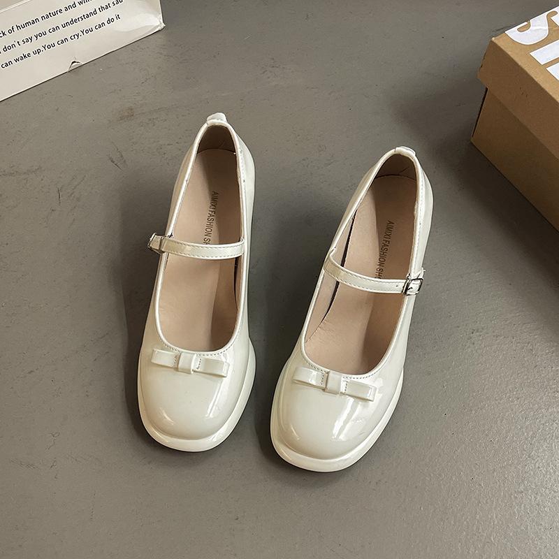 French fairy bow Mary Jane shoes new round head medium heel high heels women's design temperament socialite single shoes