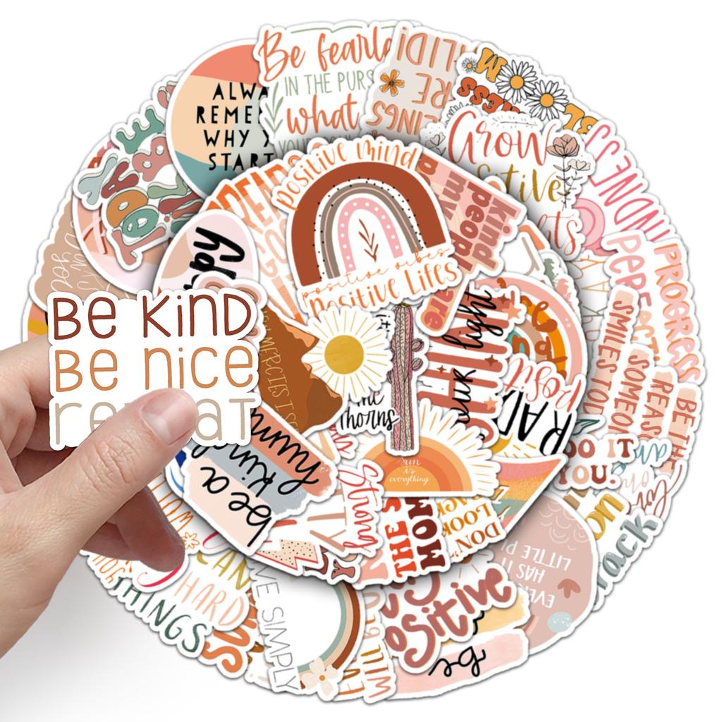 50 Boho Style Inspirational English Personalized Text Guka Hand Account Decorative Suitcase Stickers
