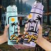 1PC Enjoy Beach Palm Tree 750ml Color Plastic Sports Water Bottle Leakproof Flip Straw Lid Suitable for Sports Office Home Use