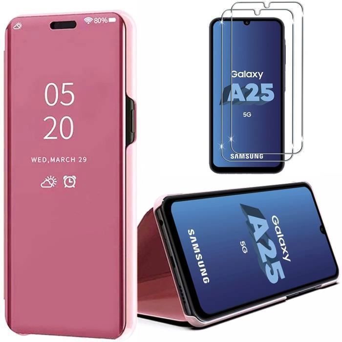 Coque de protection - booling - samsung galaxy a25 5g - flip cover clear view - antichoc - rose