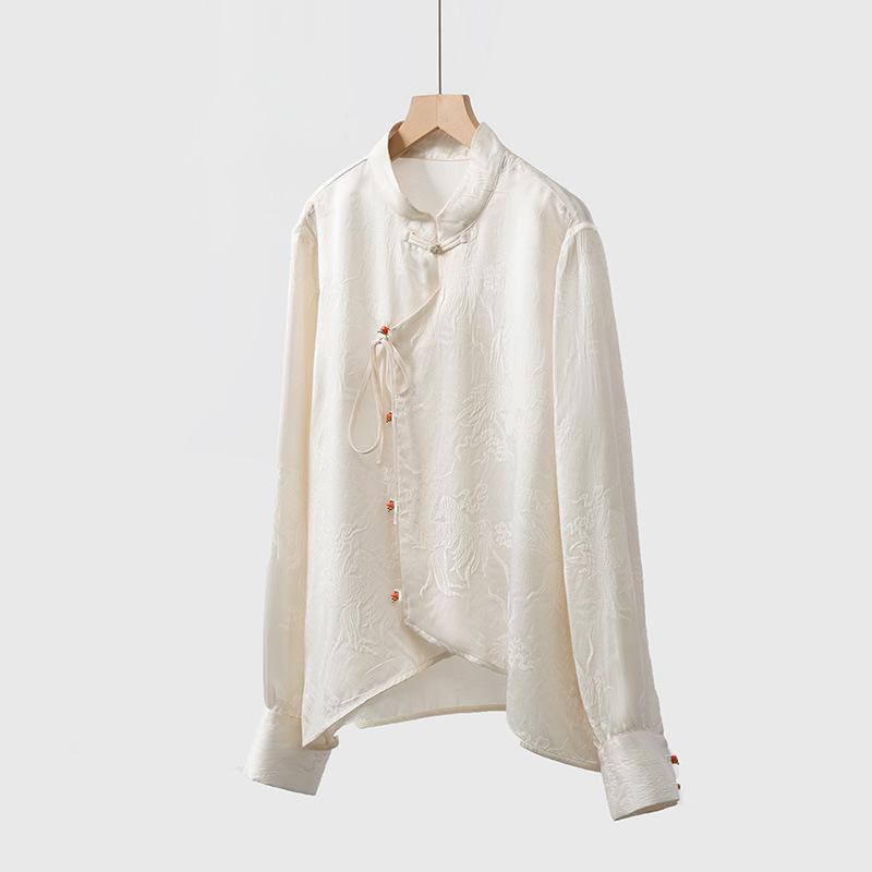 

New Chinese Silk Jacquard Qipao Shirt with Irregular Placket XL