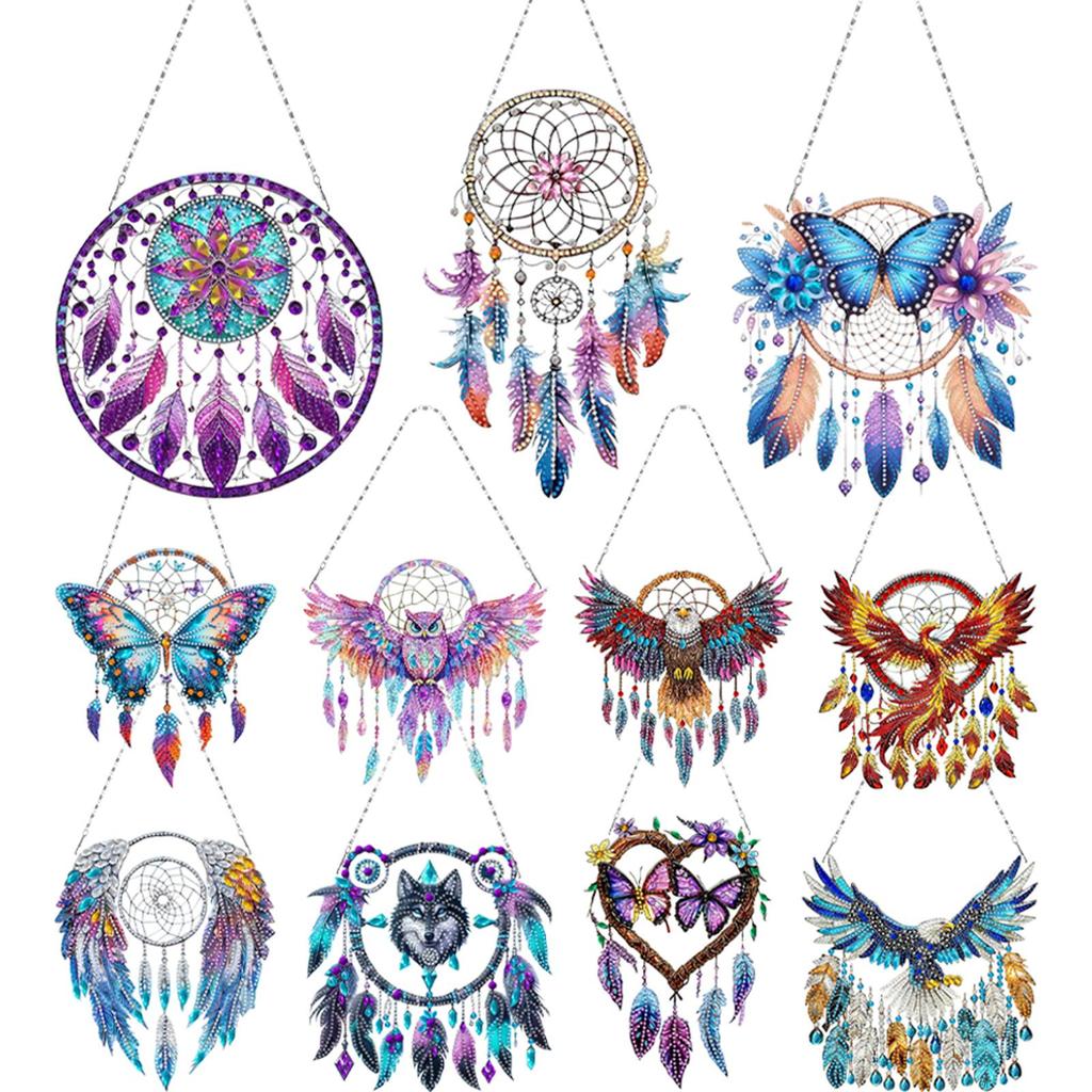 Feather Dream Catcher DIY Diamond Art Pendant Kit Diamond Painting Ornaments Diamond Painting Hanging Pendant for Wall Window