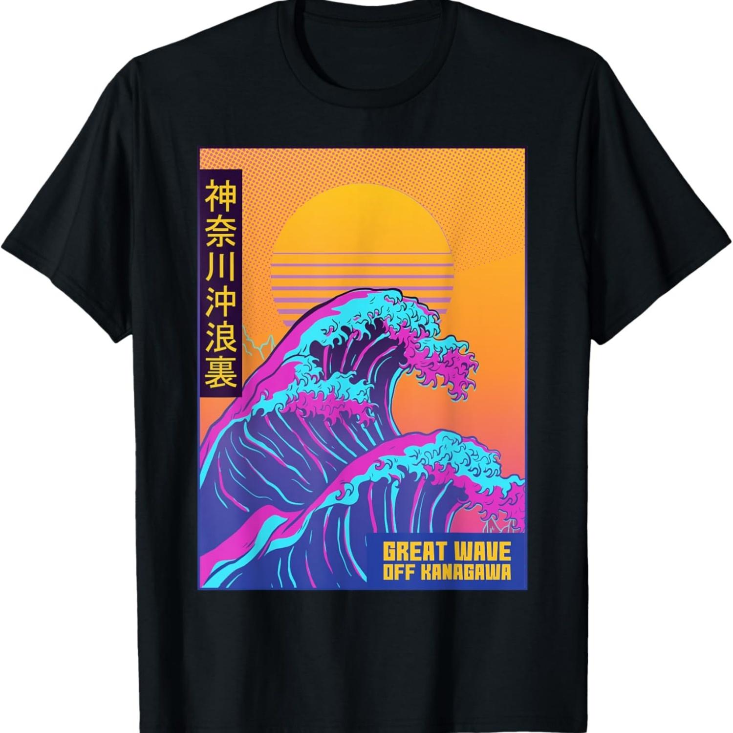 Great Wave Off Kanagawa Japanese Vaporwave Aesthetic T-Shirt S чёрный