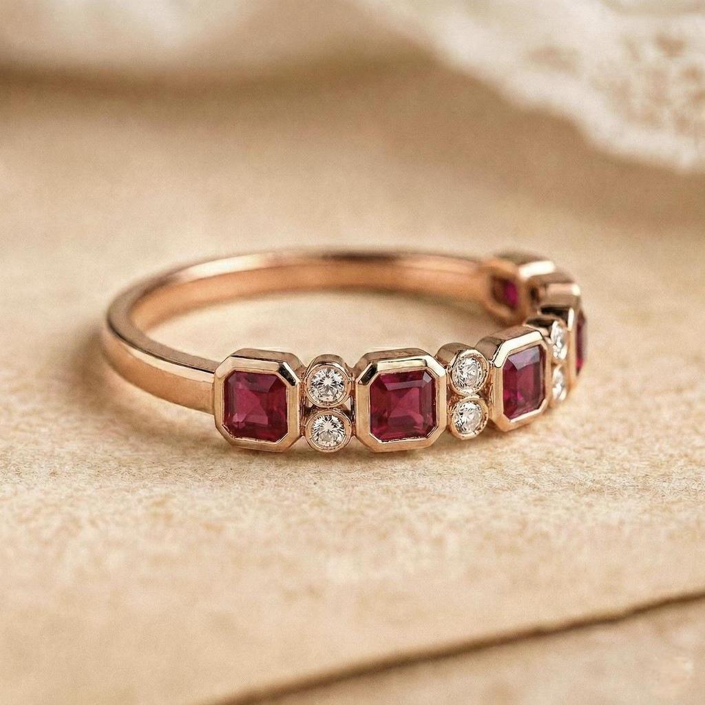 S925 Sterling Silver Stackable Women's Ring with Red Cubic Zirconia - Fashionable, Versatile, and Luxurious Square Design.