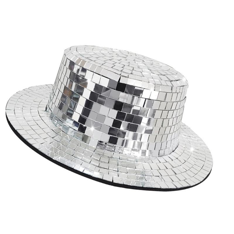 Disco Mirrored Fisherman Hat Sun Protection Sparkling Bucket Hat for Night Club Evening Party Dressingup Headwear