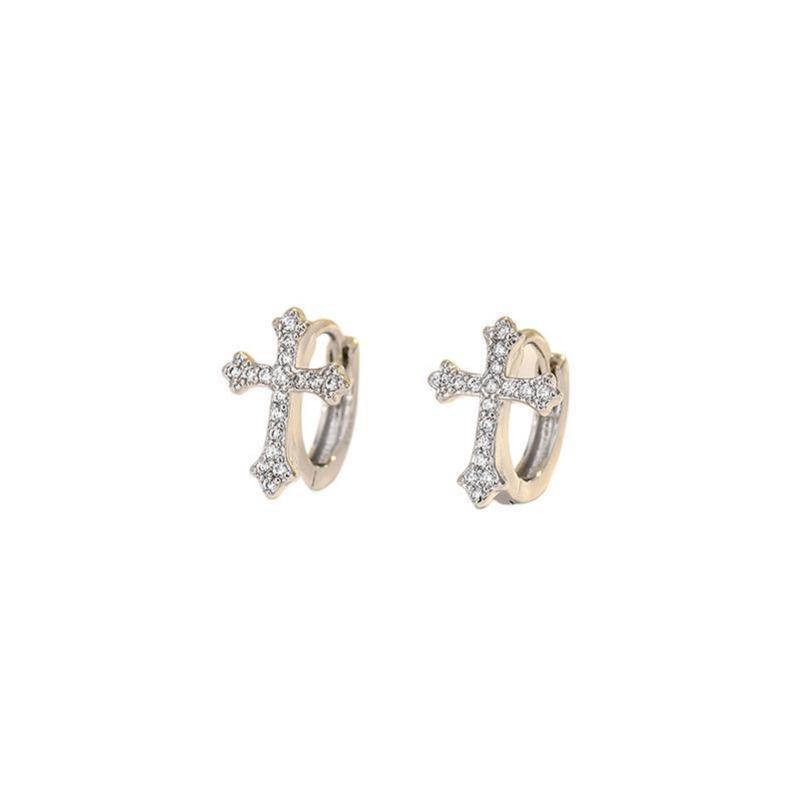 New Cross Full Diamond Earbuds Micro-set Zircon Earrings Simple and Versatile Earrings