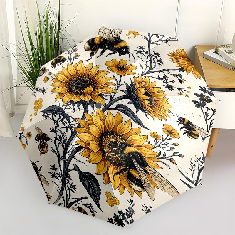 1PC Sunflowers Bees Umbrella-8-Rib Reinforced, Automatic Open, Lightweight & Durable, Fashion Accessory for Outdoor, Beach L0423